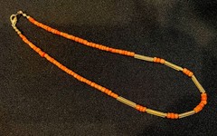 Salmon Coral Graduated Beaded Necklace Gold Tone Metal Spacers Vintage 18” 15g