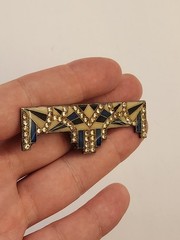 VTG STUNNING Art Deco Pierre Bex Style Enamel and Rhinestone Black Gold White