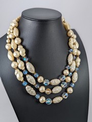 Vintage Giuliano Fratti Milan Gripoix Glass Pearl 3-Strand Choker Necklace