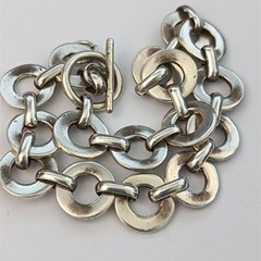 Vintage Sterling Silver Circle Link Bracelet Modernist Minimalist Toggle Round