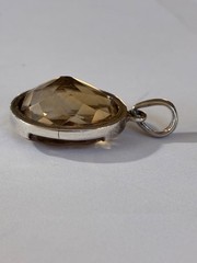 Vintage SMOKY QUARTZ PENDANT 925 Silver Faceted Gorgeous Color 7/8 x 5/8″ FAT