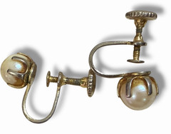 Vintage SCREWBACK EARRING Mixed Lot 8 Pair Textured Gold Enamel Faux Pearl +
