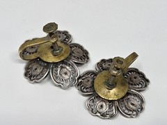Sterling Silver Filigree Flower Screw-back Earrings Studs Vintage Dainty .75″