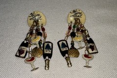 Lunch At The Ritz Wine List Earrings Crystal Enamel Dangle Pierced Ears