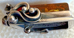 Vintage 925 Sterling Silver Art Nouveau Style Baltic Amber Brooch, 2″ X 1.5 “