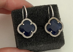 Dyadema Designer 925 Sterling Silver Blue Stone Clover Leverback Dangle Earrings