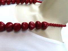 Red Irregular Shaped Beads Necklace 23″ – 26 1/2″ Long Statement Vintage