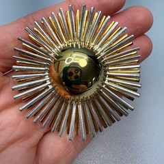 Vintage Sunburst Starburst Mixed Metal Brooch 2″ Atomic Space Age Statement