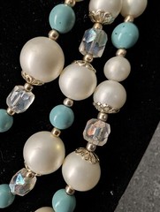 Stunning Vintage Women’s Aqua/White Triple Strand Pearlized Japanese Necklace