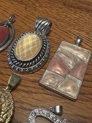 Lot of 6 Vintage Silver Tone & Gold Tone Pendants Faceted Enamel Rhinestones