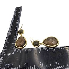 Stone Pierced Earrings Smokey Brown Faceted Light Brown Signed Dangle Teardrop