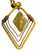 Vintage Anju Banjara Mixed Metal Wire Prehnite Diamond Shaped Necklace Pendant