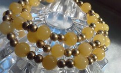 Set of 3 Icy Jade Jadeite Bead Necklaces Green Lavender Yellow Gold Tone Plate?