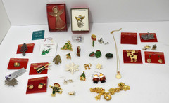 Lot of Vintage Christmas Jewelry Brooches, Charms, Earrings Angels/Trees