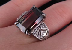 7.16ct Intense Watermelon Tourmaline & 0.15ct Diamond Platinum Ring, Size 7