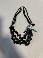 Parrot Wooden Bead Necklace Black White and Green