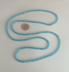 VTG 40” Single Strand Tiny Turquoise Crystal Beaded Slip On Necklace No Clasp