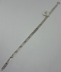 NWT VTG Silvertone Greek Key 4mm Wide Rect Link Bracelet 7-1/2″ w/ Spring Ring
