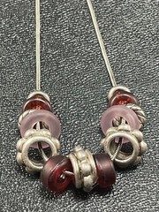 Vintage Red & Pink Glass Beaded Slider Charm Necklace 16” Chain
