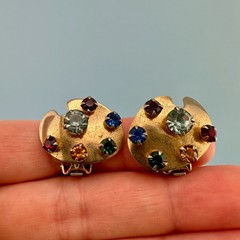 Vintage Artist Painter Pallet Earrings Lot MOP Multicolor Rhinestone Paint Brush