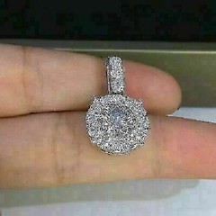 Round Cut Lab Created Diamond Woman’s Engagement Fancy Pendent 14K White Gold FN