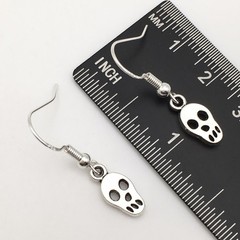 Silver Tone Costume Dainty Skull Hook Dangle Earrings #24