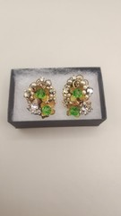 1950s Original by Robert Signed Clip On Earrings Floral Green Crystal Cluster