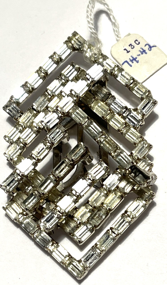 VTG Rhinestone Sllver Clip For Bonwilteller 1 3/4″ x 2 3/4″ Signed
