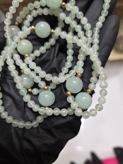 Vintage Jadeite Jade Endless Bead Necklace 35” Celadon Estate Hand Strung