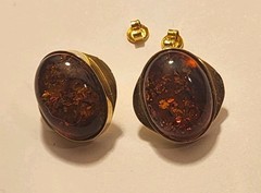 Art Deco Vtg Antique 14kt Solid Gold Huge Amber Hallmark Earrings Not Scrap 7.8g