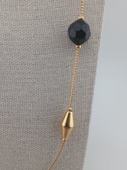 Gold Tone vintage stations chain faux pearls black & gold beads design necklace