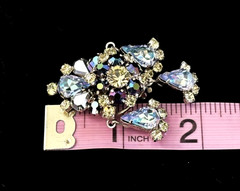 Fabulous Vintage Silver Tn BLUE AB Rhinestone Cluster Drop Clip Earrings AUSTRIA