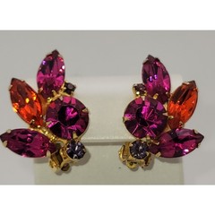 Vintage Set Gold-tone & Rhinestone Brooch and Clip on Earrings