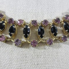 Vintage Rhinestone Necklace Purple Black Gold Tone Choker Collar 15 Inch