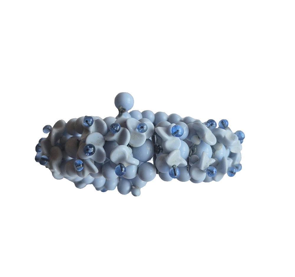 Vintage 1950-1960s Blue Glass Bead Wire Wrap – Cuff Bracelet