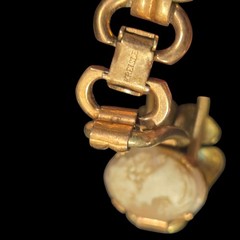 Vtg Kreisler Gold Filled Cameo Flower Link Two Tone Bracelet 1940s