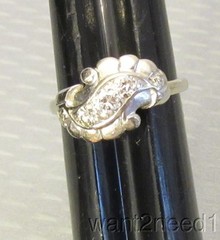 estate 14K White Gold Diamond Ring 50s MCM Swirl Natural 5-Stone .25ct size 7.5