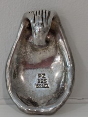 PZ Israel 925 Sterling Silver Ribbed Teardrop Pendant, Vintage Estate Piece