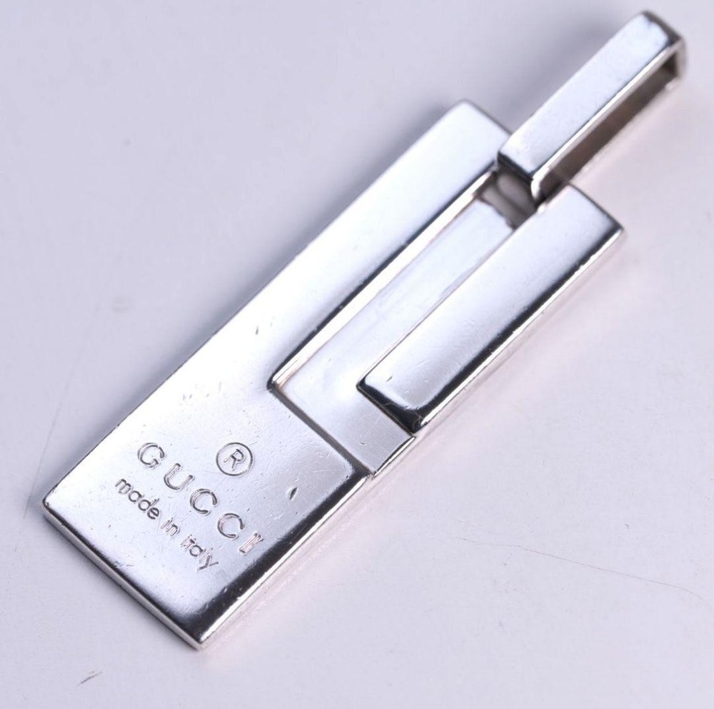 GUCCI Necklace Pendant Top Sterling Silver 925 Bar Logo 40mm Italy