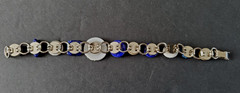 Vintage Button Bracelet Blue White Beige Glass & Plastic on Metal Base 6 1/2″