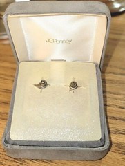 VTG Genuine Black Onyx & Rhinestones Pierced Earrings by JC Penny with Org. Box