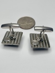 Vintage Carved Black Glass Faux Onyx Chunky Silver-Tone Kent Cufflinks