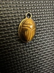 Vintage Carved Tigers Eye Scarab Pendant Charm