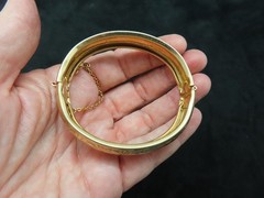 Vintage Heavily Gold Plated 1960’s Wide Embossed Bracelet w/Safety Chain
