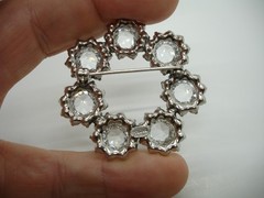 1.5″ elegant bridal rhinestone STERLING BROOCH PIN 7 big crystal clear jewels