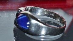 10k w/gold sz 10 ring 2.19c blue star lab created sapphire natural diamond 5.85g