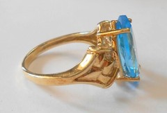 Stunning Color Large 3.50 ct Marquise Blue Topaz 10K Yellow Gold Ring Size 6