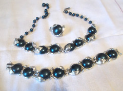 Vintage Thermoset Navy and Silver Tone Necklace & Bracelet Circa 1950’s – 1960’s