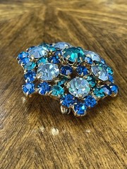 2 Austria Signed Brooches. AB Crystal And Multi Color Blue. Mid Century