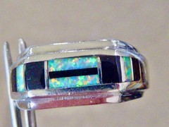 VINTAGE STERLING SILBER ONYX OPAL BAND RING SIZE 8.5 MAN MADE OPAL RING